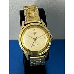 Vintage Longines 10k filled watch Pearl White / Outer Gold Ring Automatic nice!